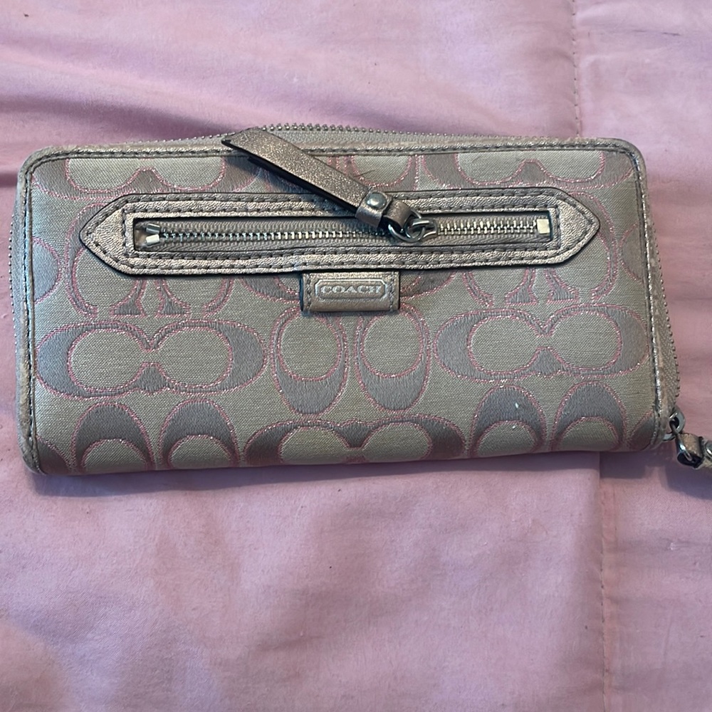 Vintage Coach wallet, Sparkly pink and Tan stiching